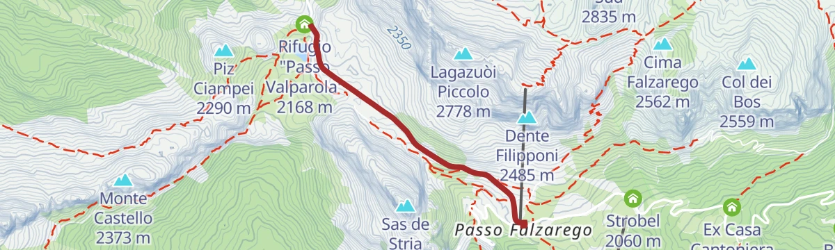Route map: Ascent of the Valparola Pass